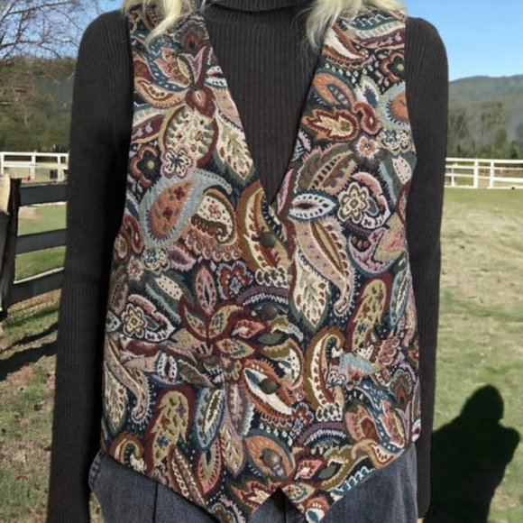 Vintage 90s Compagnie Internationale Express Tapestry Vest Embroidered Vest - Picture 8 of 12